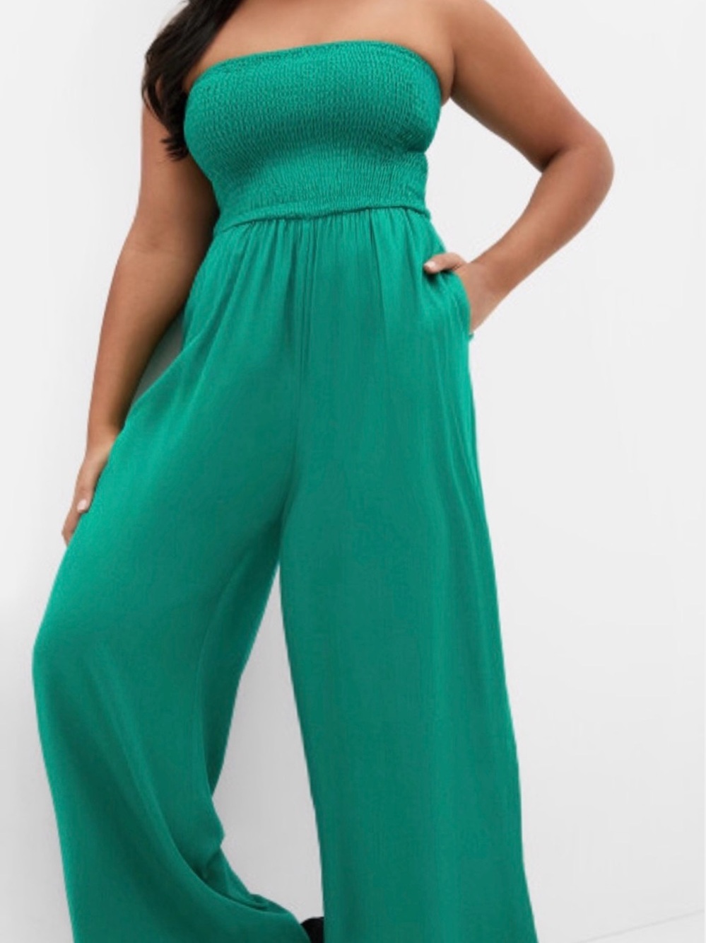 Green Strapless Wide-Leg Jumpsuit